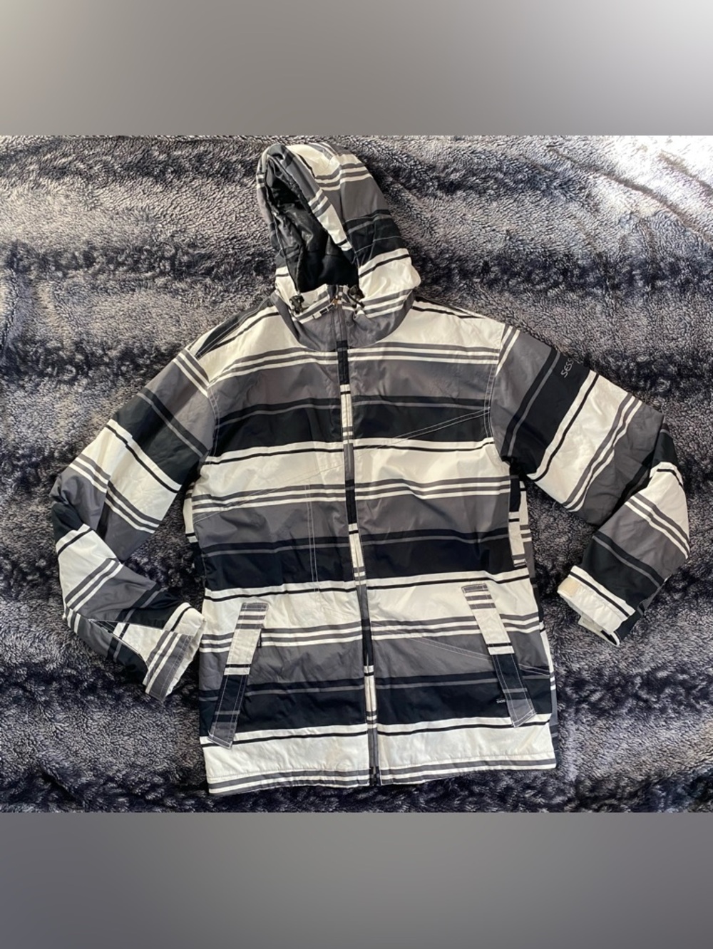 Sessions Terrain Unisex Small Striped Long Sleeve Hooded Zip Up Snow Ski Jacket